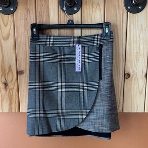 Alice + Olivia Gray Asymmetrical Plaid Skirt
